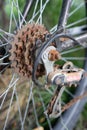 Rusty gears of the rear wheel chain transmission of an old off-road bike Royalty Free Stock Photo