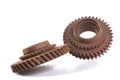 Rusty gears on a white background