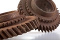 Rusty gears on a white background