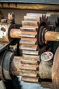 Rusty gearwheels portrait detail, closeup