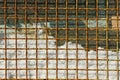 Rusty grating in the snow and glass windows Royalty Free Stock Photo