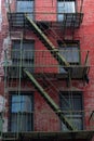 Green Fire Escape on a Red Brick Building in Tribeca New York Royalty Free Stock Photo