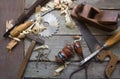 Rusty hand tools table upper view. Royalty Free Stock Photo