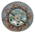 Rusty hard solid iron  wheel  with bolts and nuts from an retro tractor isolated Royalty Free Stock Photo