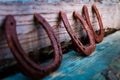 Rusty horseshoes decorative strung together
