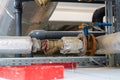 A rusty industrial ball valve in a manufacturing plant. Royalty Free Stock Photo