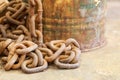 Rusty iron chain on concrete floor Royalty Free Stock Photo