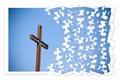 Rusty iron cross against a blue background - Rebuild our faith - Christian cross concept image in jigsaw puzzle shape Royalty Free Stock Photo