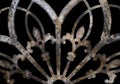 Rusty iron grunge lacy metal decoration with fleur-de-lis isolated on black