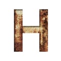 Rusty iron letters. The letter H cut out of paper on the background of an old rusty iron sheet with rust stains and cracks.