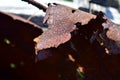 Rusty iron and pieces of rusty iron from the barrel. Royalty Free Stock Photo