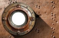 Rusty Iron Porthole on a Metal Grunge Background - Generative Ai