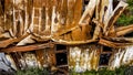 Rusty iron shed with a fallen roof