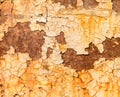 Rusty iron wall painted with old paint peeling rust stains, antique, vintage