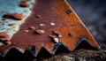 Rusty iron wheel on weathered metallic plate outdoors ,generative AI
