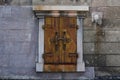 rusty iron window on brick wall Royalty Free Stock Photo