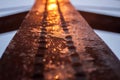 iron structure, rusty iron beam, with a light lamp focusing it