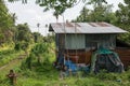 Rusty iron zinc cabin at tropical farm at Ko Kret, Nonthaburi