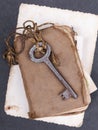 Rusty key, old book andempty photography Royalty Free Stock Photo