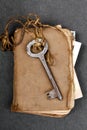 Rusty key, old book and empty photography Royalty Free Stock Photo