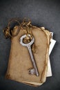 Rusty key, old book and empty photography as a memories metaphor Royalty Free Stock Photo