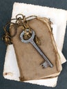 Rusty key, old book and empty photography Royalty Free Stock Photo