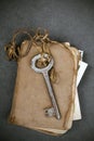 Rusty key, old book and empty photography Royalty Free Stock Photo