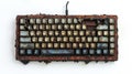 Rusty keyboard with a broken key highlighting wear and tear on a computer accessory