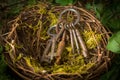 Rusty keys in nest