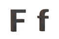 Rusty letter F - three dimensional uppercase and lowercase F on white background