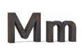 Rusty letter M - three dimensional uppercase and lowercase M on white background