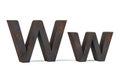 Rusty letter W - three dimensional uppercase and lowercase W on white background