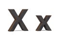 Rusty letter X - three dimensional uppercase and lowercase X on white background