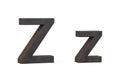 Rusty letter Z - three dimensional uppercase and lowercase Z on white background