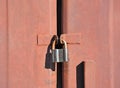 Rusty lock on garage gate Royalty Free Stock Photo