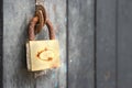 The Rusty lock with wood door, Old lock close home door Royalty Free Stock Photo