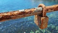 Rusty love lock or padlock on a section of the chain link fence Royalty Free Stock Photo