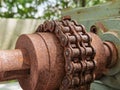 Rusty machine chains in the park Royalty Free Stock Photo