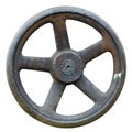 Rusty metal aged small wheel from an retro agricultural machinery valve