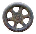 Rusty metal aged wheel from an vintage machinery valve isolated