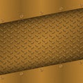 Rusty Metal Background with plate and rivets. Metallic grunge texture. Brass, copper latticed template.