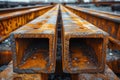 Rusty Metal Beams, Close Up View of Industrial Construction Royalty Free Stock Photo