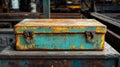 Rusty Metal Box with Teal and Yellow Patina Royalty Free Stock Photo