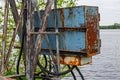 Rusty metal box for the wires to support the water Royalty Free Stock Photo