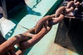 Rusty metal chain anchor chain on a ship. Closeup view Royalty Free Stock Photo