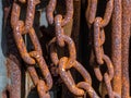 rusty metal chains in the port. Royalty Free Stock Photo