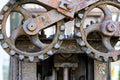 Rusty metal cogwheels. gears from old mechanism.