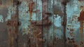 Rusty metal door with aged paint and weathered latches