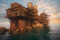Rusty metal fortress sea. Generate Ai Royalty Free Stock Photo
