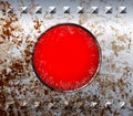 Rusty metal frame with red lamp Royalty Free Stock Photo